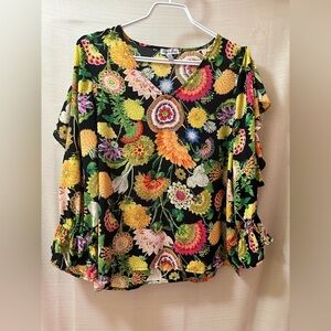 Grey & Gray BOGO Black Floral Ruffle Sleeve Blouse Women’s Small Petite ⚫️
